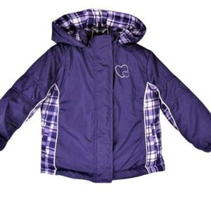 Coat Hooded Puffer Double Zip Plaid Accents Royal Purple Childs Size 24 Months